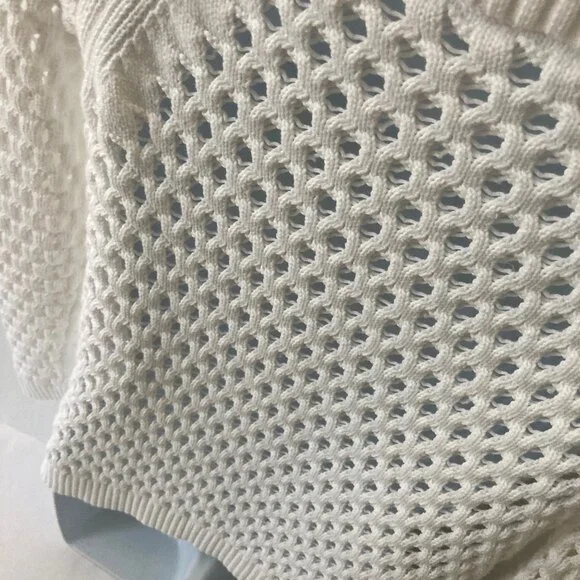 Talbot's White Long Sleeve Open Weave Pullover Sweater P - Picture 8 of 13